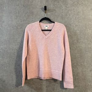 Old Navy Lambs Wool V-Neck Blush Pink Pullover Sweater Ribbed Knit
